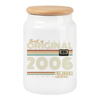 2006 Vintage Retro Birthday Gift - Cookie Jar with Wooden Lid - white - Front