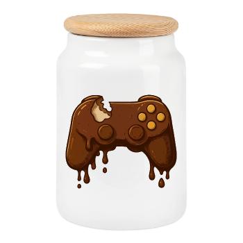 Schokoladen Gamepad Tropfen - Keksdose mit Holzdeckel - Weiß - Vorne
