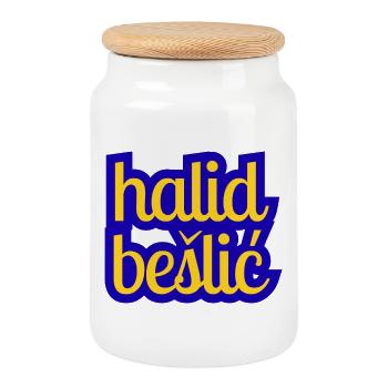 Halid Bešlić - Design en bleu jaune - Boîte à biscuits avec couvercle en bois - blanc - Devant