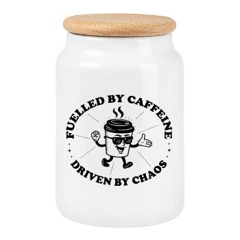 Alimenté par la caféine et le café rétro Chaos - Boîte à biscuits avec couvercle en bois - blanc - Devant