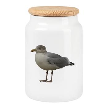 Mouette sur la plage Illustration - Boîte à biscuits avec couvercle en bois - blanc - Devant