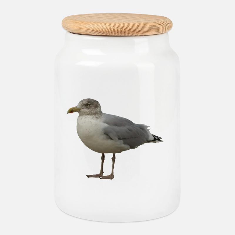 Seemöwe am Strand Illustration - Keksdose mit Holzdeckel - Weiß