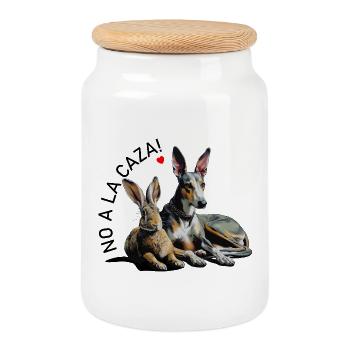 Galgo & Hase Herzduo mit Slogan - Keksdose mit Holzdeckel - Weiß - Vorne