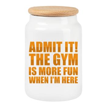 Gym is more Bodybuilding Bodybuilders Weight Lifting - Cookie Jar with Wooden Lid - white - Front