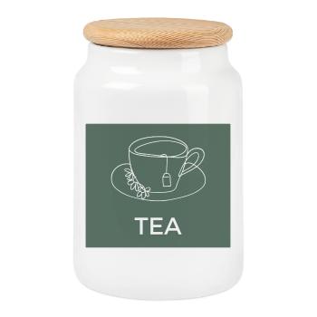 Tea Cup Line Drawing - Cookie Jar with Wooden Lid - white - Front