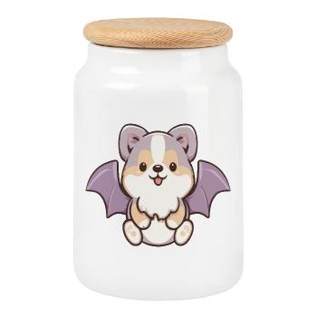 Chibi Bat Pup Plushie - Cookie Jar with Wooden Lid - white - Front
