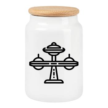 space station - Cookie Jar with Wooden Lid - white - Front