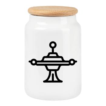 station spatiale - Boîte à biscuits avec couvercle en bois - blanc - Devant