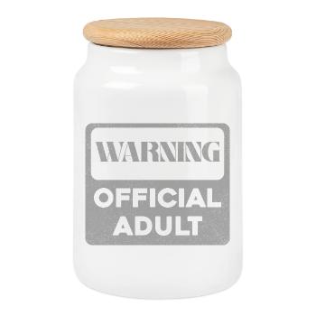 Avertissement Imprimer Officiel Adulte - Boîte à biscuits avec couvercle en bois - blanc - Devant