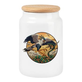 Secrétaire vs Serpent dans la lumière du soir - Boîte à biscuits avec couvercle en bois - blanc - Devant
