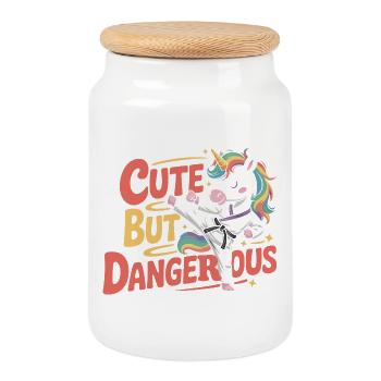 Karaté licorne mignon mais dangereux - Boîte à biscuits avec couvercle en bois - blanc - Devant
