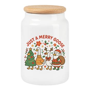 Christmas Just A Merry Goose Family - Cookie Jar with Wooden Lid - white - Front