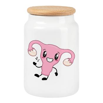 Dessin animé de l’utérus rose - Boîte à biscuits avec couvercle en bois - blanc - Devant