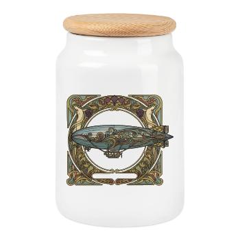 Airship in Art Nouveau frame - Cookie Jar with Wooden Lid - white - Front