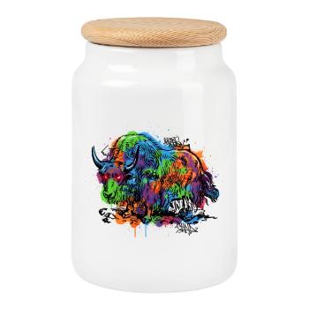 Regenbogenyak Graffiti Muster - Keksdose mit Holzdeckel - Weiß - Vorne