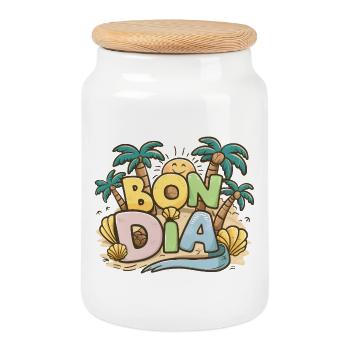Gift Souvenir Bon Dia Cultural Expression Cata - Cookie Jar with Wooden Lid - white - Front