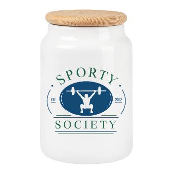 The Sporty Society - Weightlifting Fitness Training - Cookie Jar with Wooden Lid - white - Front