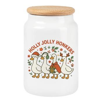 Weihnachtsgans Holly Jolly Honkers Fun Design - Keksdose mit Holzdeckel - Weiß - Vorne