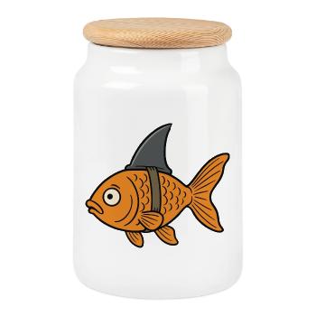 Cartoon Goldfisch Fisch Haifischflosse Fake Hai - Keksdose mit Holzdeckel - Weiß - Vorne