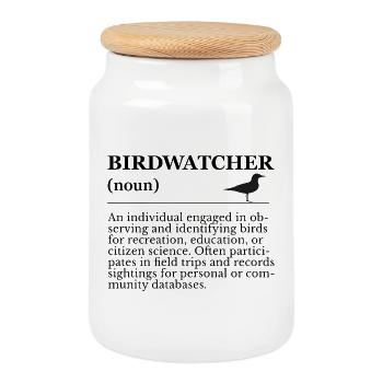Birdwatcher Definition - Birdwatching - Cookie Jar with Wooden Lid - white - Front