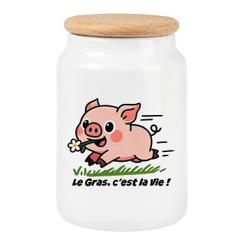 Le Gras, c'est la Vie ! cochon dans le pré - Boîte à biscuits avec couvercle en bois - blanc - Devant