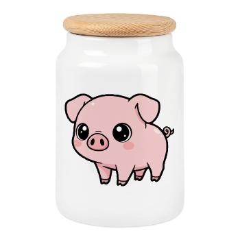 Cochon Kawaii Mignon - Boîte à biscuits avec couvercle en bois - blanc - Devant