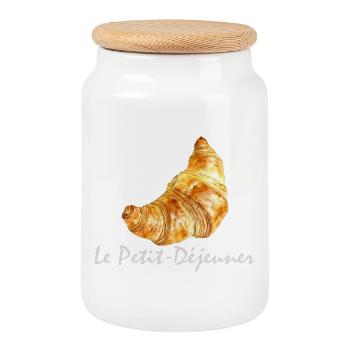 Croissant French Breakfast Design - Cookie Jar with Wooden Lid - white - Front