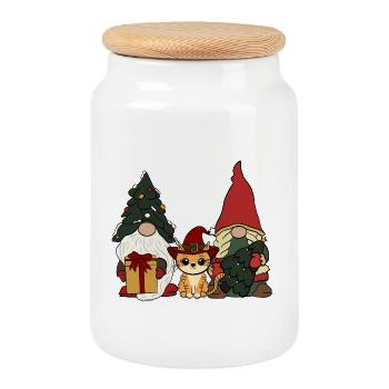 Cat between elves - Cookie Jar with Wooden Lid - white - Front