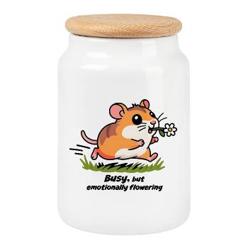 Hamster in the race to work - Cookie Jar with Wooden Lid - white - Front