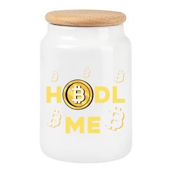 HODL ME Bitcoin Logo - Keksdose mit Holzdeckel - Weiß - Vorne