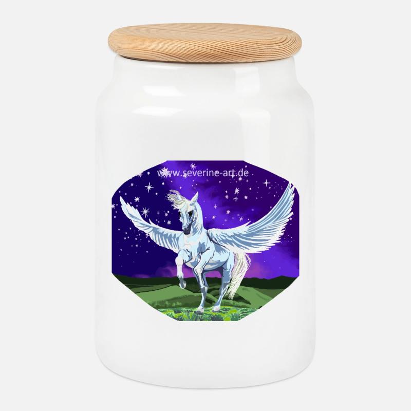 Weisser Pegasus bei Nacht vor Sternenhimmel - Keksdose mit Holzdeckel - Weiß