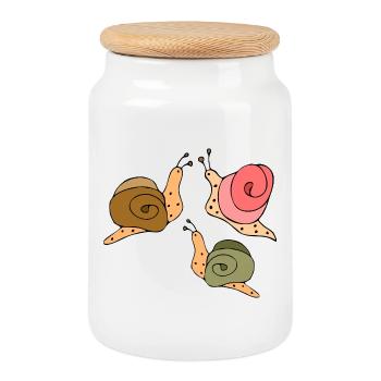 Snails - Cookie Jar with Wooden Lid - white - Front