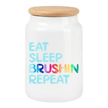 Artiste Peintre Graphique Manger Dormir PinceauRépéter - Boîte à biscuits avec couvercle en bois - blanc - Devant