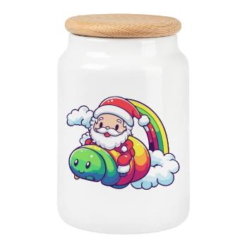 Wurm Weihnachtsmann Weihnachten - Keksdose mit Holzdeckel - Weiß - Vorne