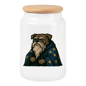 Sorcier bouledogue avec barbe et robe d’étoile Art - Boîte à biscuits avec couvercle en bois - blanc - Devant