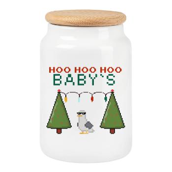 Pixel Christmas Bird with Fairy Lights - Cookie Jar with Wooden Lid - white - Front