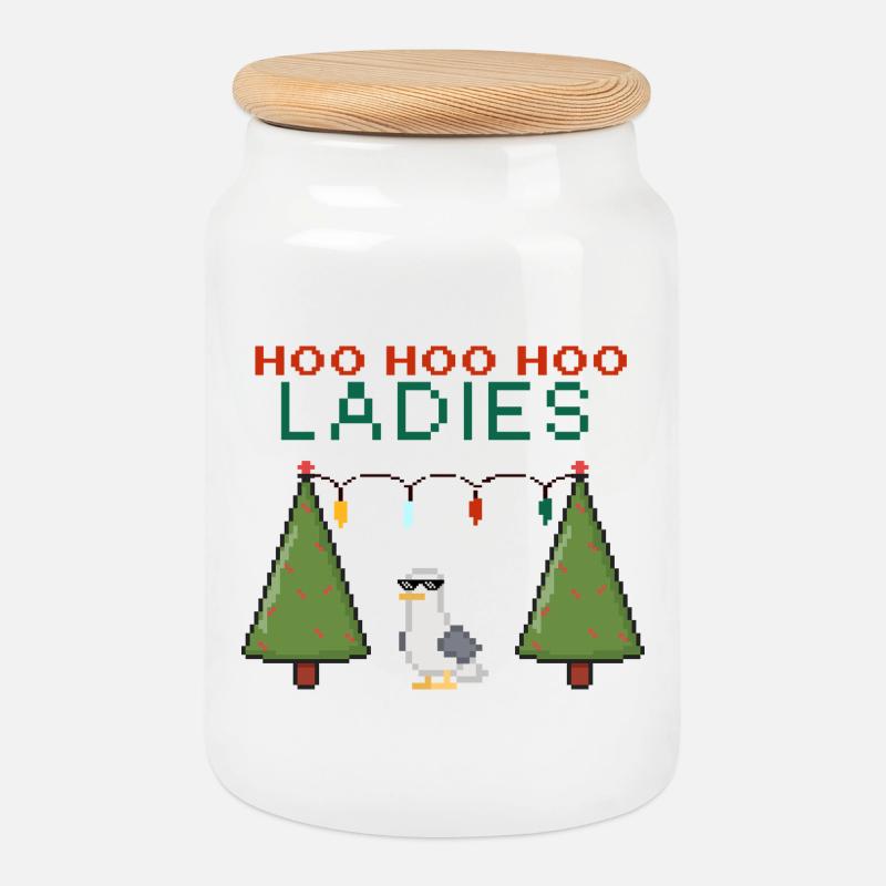 HooHooHoo Damen Pixel Weihnacht - Keksdose mit Holzdeckel - Weiß
