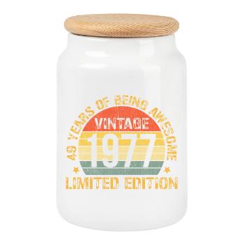 Millésime 1977, 49ème Anniversaire Cadeaux Pour Hommes Femmes - Boîte à biscuits avec couvercle en bois - blanc - Devant