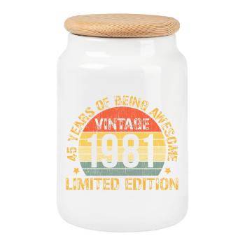 45 Year Birthday Decorations 1981 45th Birthday - Cookie Jar with Wooden Lid - white - Front