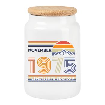 Vintage Birthday Limited – November 1975 - Cookie Jar with Wooden Lid - white - Front