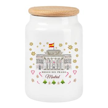 Madrid, Prado Art Museum, Christmas Drawing - Cookie Jar with Wooden Lid - white - Front