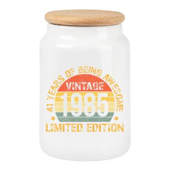 41st Birthday 41 Years Old Man Woman Vintage 1985 - Cookie Jar with Wooden Lid - white - Front