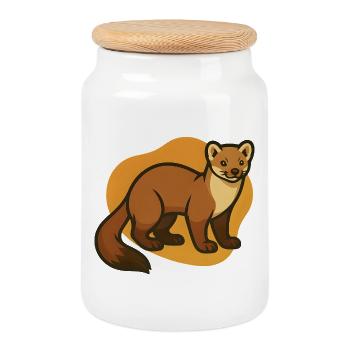 Cozy marten illustration - Cookie Jar with Wooden Lid - white - Front