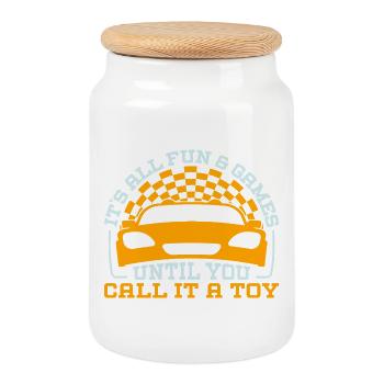 Slot Car is All Fun & Games Until You Call It Toy - Keksdose mit Holzdeckel - Weiß - Vorne