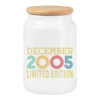 20 Year 20th Anniversary Gift Born December 2005 - Cookie Jar with Wooden Lid - white - Front