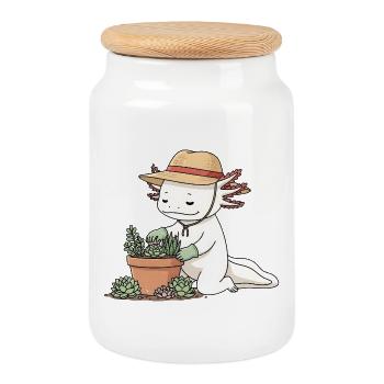 Jardinier Axolotl - Boîte à biscuits avec couvercle en bois - blanc - Devant
