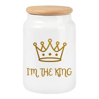 Golden Crown I'm the King - Cookie Jar with Wooden Lid - white - Front