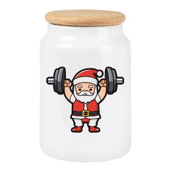 Weihnachtsmann Gewichte Gym Weihnachten - Keksdose mit Holzdeckel - Weiß - Vorne