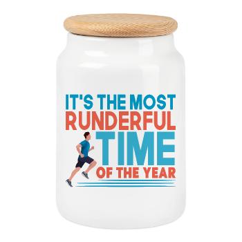Running Run Most Runderful Time Marathon Runner - Cookie Jar with Wooden Lid - white - Front