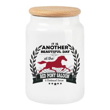 Cavalier du salon Red Pony Amant - Boîte à biscuits avec couvercle en bois - blanc - Devant